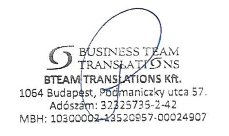 Business Team Translations bélyegző és aláírás